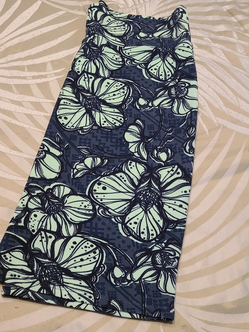 LuLaRoe Navy Cassie Skirt with Mint Floral Pattern